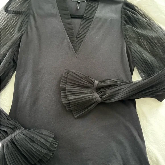 ME+EM Black Blouse with Sheer Tulle Sleeves - Picture 4 of 5